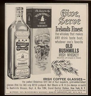 1961 Old Bushmills Irish whiskey bottle & Xmas box ad