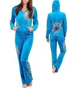 GORGEOUS VELOUR TRACKSUIT TURQUOISE W/GRAPHIC RHINESTONES SZ S M L XL 