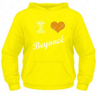 Ladies Diamante / Rhinestone I Love (heart) Beyonce hoodie XS XXL Gift 