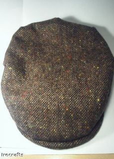 Traditional Irish Brown Tweed Wool Flat Cap Hat Ireland sz S M L