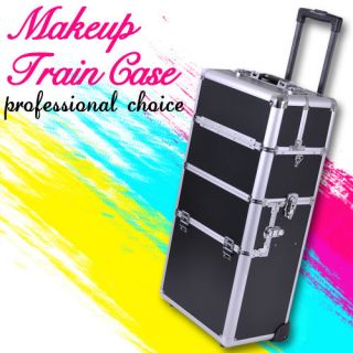   Rolling Makeup Artist Cosmetic Train Case Aluminum Hair Style Box Lock