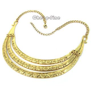 Vintage Gold Ancient Egyptian style Choker Bib Link Statement Necklace