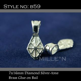   7x16mm Diamond Small Glue on Bail/Glass Tile/Scrabble/​Pendant b59