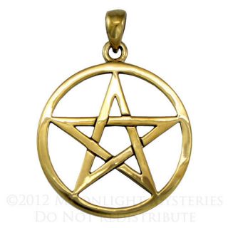 Gold Color Bronze Pentacle Pendant Wiccan Pagan Jewelry