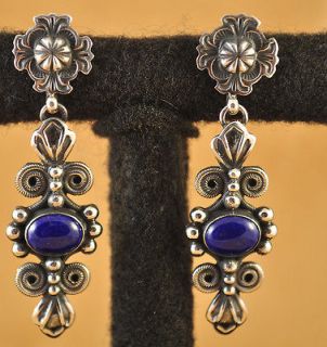 Darrell Cadman Handmade Navajo Post Back Dangle Earrings Sterling 