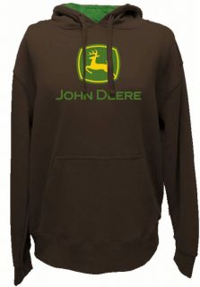 John Deere Mens Pull Over Hooded Sweatshirt Hoody Brown New