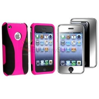Hot Pink/Black Cup Shape 3 Piece Hard Case Cover+Mirror Film for 