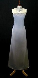 NWT Jessica McClintock Silver Satin Rhinestone Dress Gown Size 10