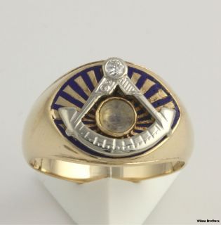   Master Genuine Diamond Moonstone Band   14k Gold Masonic Ring 10+g