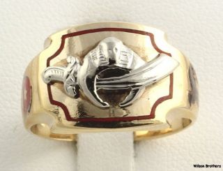 Shriners Masonic Band   10k Yellow & White Gold Solid Back Ring Size 