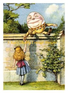 Alice In Wonderland Thru The Looking Glass Humpty Dumpty 5x7 Fabric 