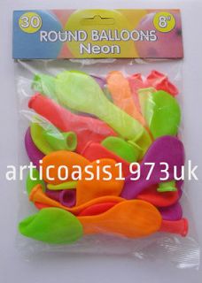   Bright NEON 8 Round Balloons   Retro 80s or Kids Birthday Party Bag