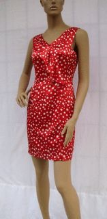 BL798 RED RUFFLE FRONT SATIN COCKTAIL SUN DRESS SIZE S