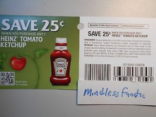 11) $.25 Any One Size HEINZ KETCHUP Coupons x4/30/13 M1