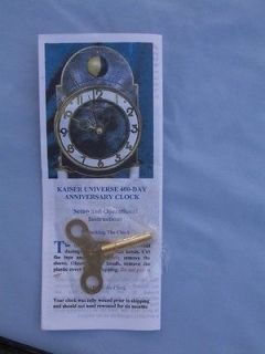 KAISER UNIVERSE 400 DAY ANNIVERSARY CLOCK KEY,AND SET UP INSTRUCTIONS