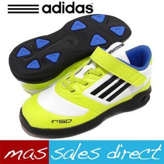 new ADIDAS F50 ADIZERO FOOTBALL TRAINERS WHITE/YELLOW infants Sizes 5 