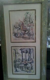 Set of 2 Vintage watercolors pencil signed by listed artist herbelot
