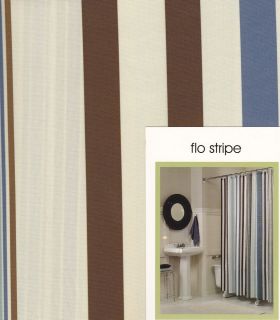 Brown Blue Cream Flo Stripe Fabric Shower Curtain