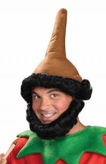Brown Elf Gnome or Dwarf Hat with Attached Wig and Beard