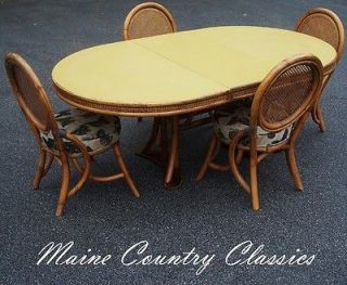   RATTAN CANE & FORMICA TABLE & 4 CHAIRS DINING SET Mid Century Modern