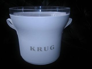 KRUG CHAMPAGNE MAGNUM COOLER IN WHITE LEATHER WITH LINER BUCKET RARE 