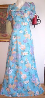 Vtg Blue Maxi Dress XS / S Butterfly Floral Boho Hippie Bella Swan 