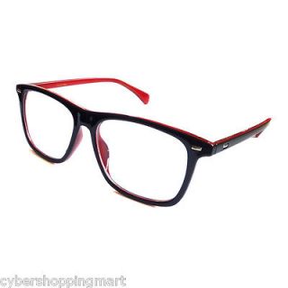 NERD GEEK Large 2 Color Frame Clear Lens Eye Glasses BLACK/RED GLOSSY