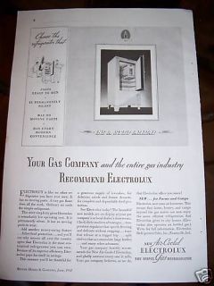 1934 Antique Servel Electrolux Gas Refrigerator Ad