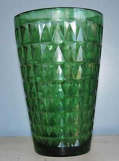 Vintage Large Green Glass Diamond Cut Vase   E. O. Brody Co, Cleveland 