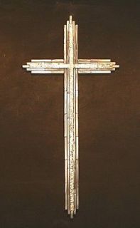 Large 44X23 Abstract Metal Cross Sculpture Wall Art Religious Gold 