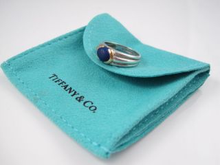 Tiffany & Co Silver RARE 18K Gold Lapis Ring Size 6
