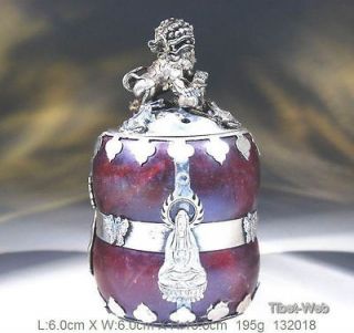 China Old Silver Jade Kwan yin Kirin Lid Incense Burner 132018 **Free 