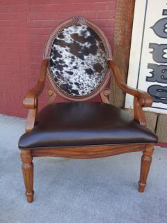   Cowhide Leather Round Back Arm Chair Western Design Tri color Cowhide