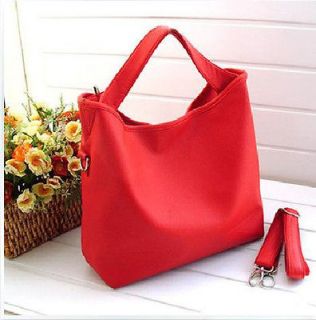  Celebrity women PU leather shopping handbag Tote Hobo purse bag Red #D