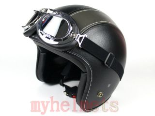 Black/Grey Leather Harley Open Face Helmet Motorcycle Motorbike 