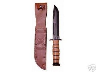 New Genuine USMC KaBar Knife With Leather Sheath
