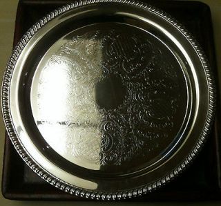 Vintage 15 Leonard Round Repousse Silver Plate Tray Party Platter 