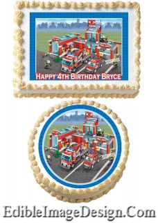   TRUCK CITY Edible Party Birthday Cake Image Cupcake Topper lego