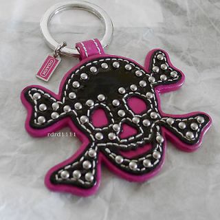   Pink Black Leather Cross Bone Skull Skeleton Key chain ring FOB NEW