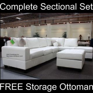 Modern White Leather Sectional Sofa Set Couch