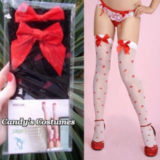 QUEEN of HEARTS costume STAY UPS bow STOCKINGS cosplay THIGH HIGHS 