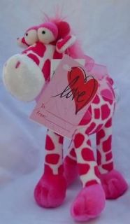NWT Plush Stuffed Pink White Giraffe  Valentines Day Bendable 