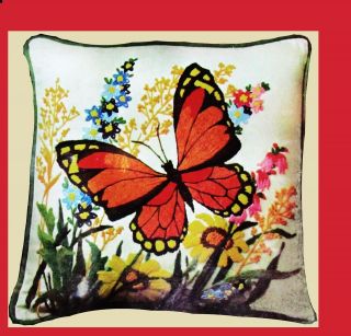 VERY VINTAGE CREWEL* SEW SIMPLE * BUTTERFLY GARDEN PILLOW * Kit
