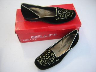 Bellini Brie Black Gold Embroidered Velvet Flats Loafers