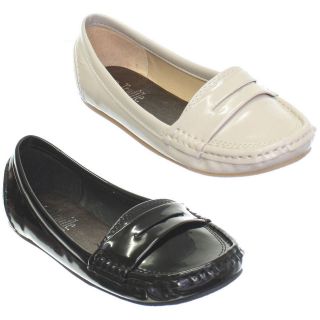 WOMENS SLIP ON FLAT PATENT FINISH PENNY LOAFERS LADIES SHOES SIZE 3 8