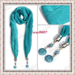   blue silk Scarves&Acryli​c Wrap jewelry womens scarf round pendant