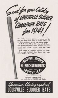 Vintage 1940s LOUISVILLE SLUGGER BASEBALL BATS Print Ads