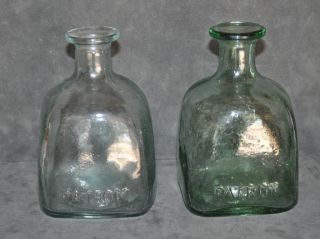 VINTAGE PATRON TEQUILA BOTTLES ONE AQUA ONE GREEN WITH BUBBLES IN 