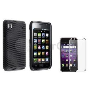 Black Mesh Snap on Rubber Hard Case+LCD Cover Film For Samsung Galaxy 