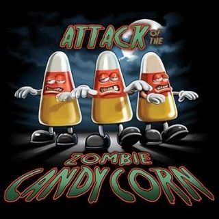 ATTACK OF THE ZOMBIE CANDY CORN T SHIRT WICCA PAGAN HALLOWEEN COSTUME 